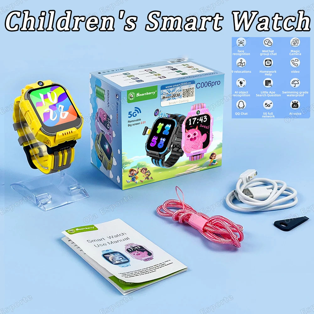 For Android IOS Kids 5G Smart Watch SOS GPS Location Sim Card Call Camera Child Smartwatch 1.83” WIFI Waterproof Watches Gifts