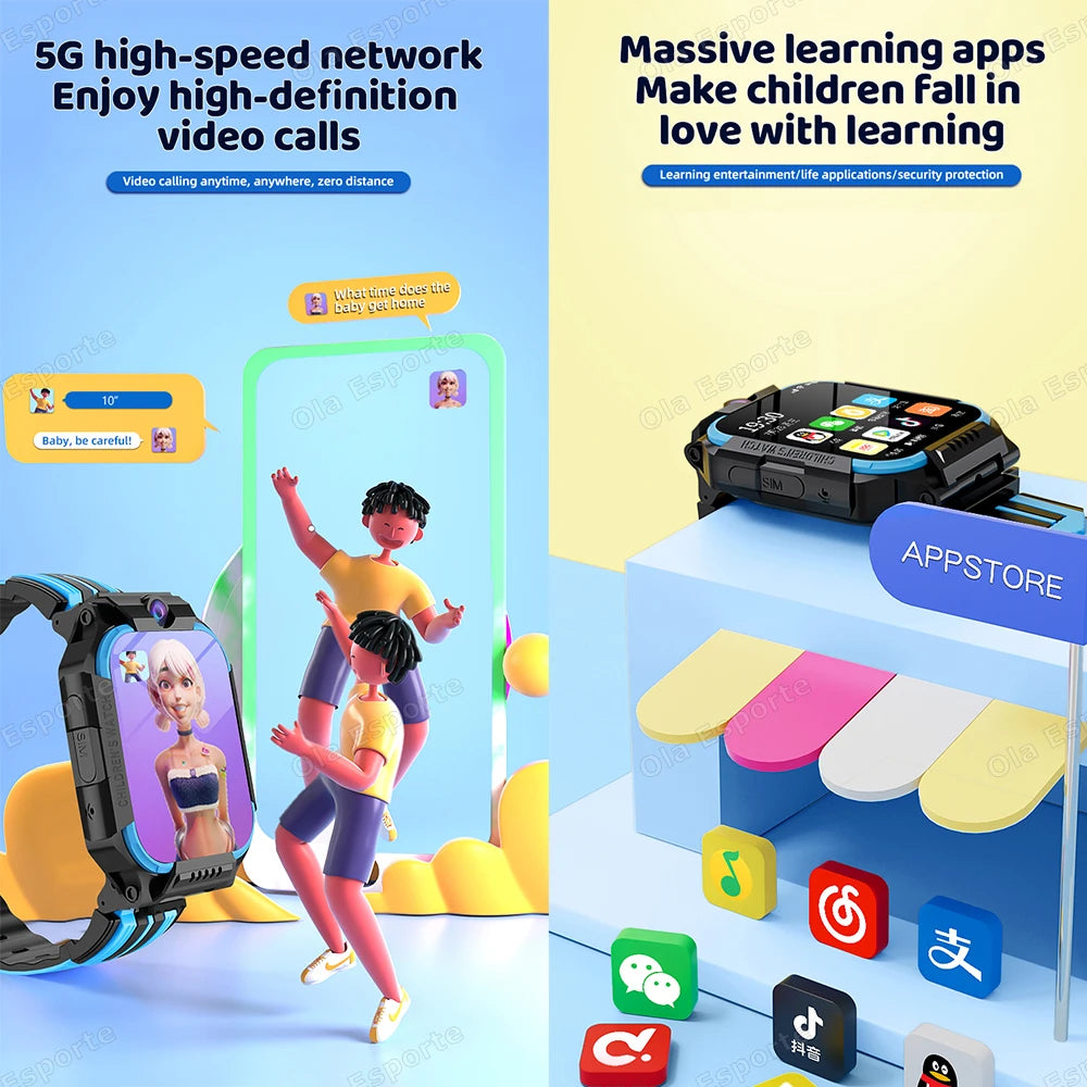 For Android IOS Kids 5G Smart Watch SOS GPS Location Sim Card Call Camera Child Smartwatch 1.83” WIFI Waterproof Watches Gifts