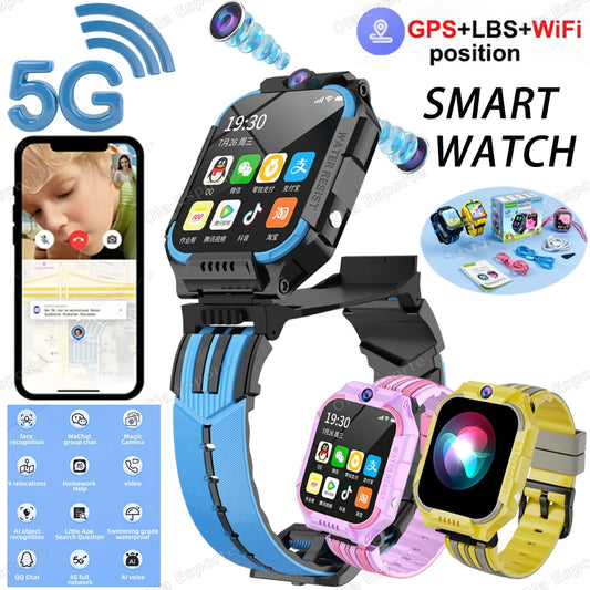 For Android IOS Kids 5G Smart Watch SOS GPS Location Sim Card Call Camera Child Smartwatch 1.83” WIFI Waterproof Watches Gifts